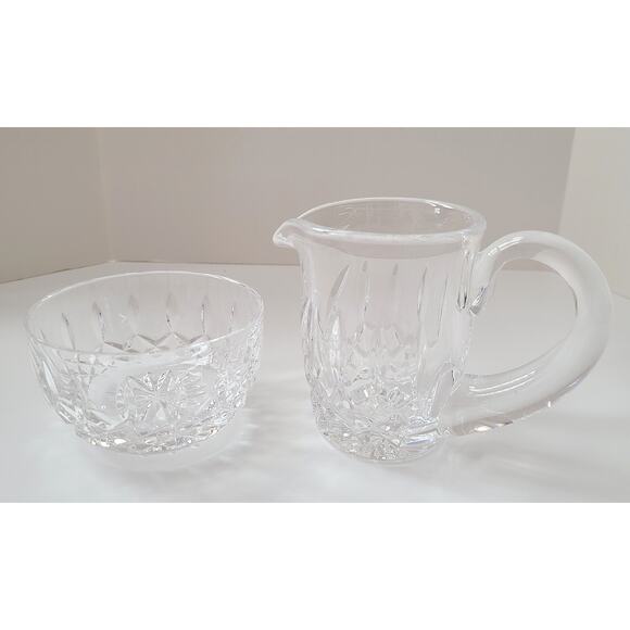 Waterford Cut Crystal Open Sugar and Creamer Set Lismore Pattern CIB - Picture 2 of 10